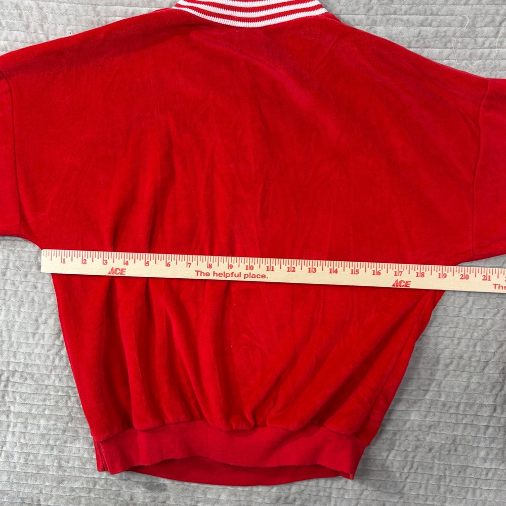 Vintage Di Carlo of California Red Velour Henley Sweatshirt Small Striped Collar - Picture 6 of 7